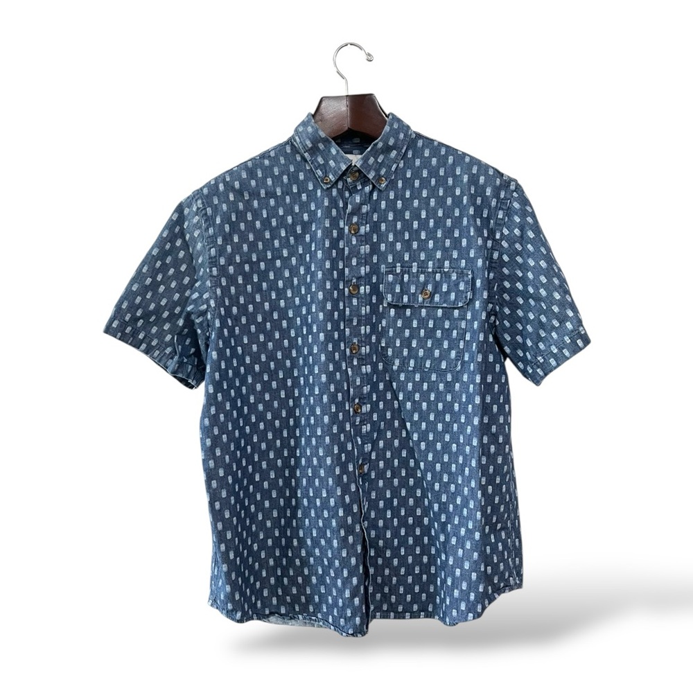 Old Navy Denim Blue Patterned Short Sleeve Shirt, Large